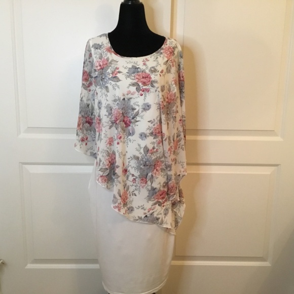 Women's Knee Length Chiffon Cape  Elegant Dress - Picture 3 of 6